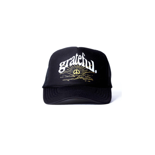 Peace Mountain Trucker Hat- Black